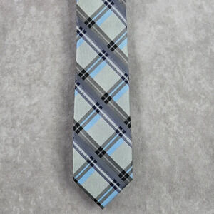 Perry Ellis Portfolio‎ Striped Blue Gray Tartan Plaid Executive Neck Tie Men's